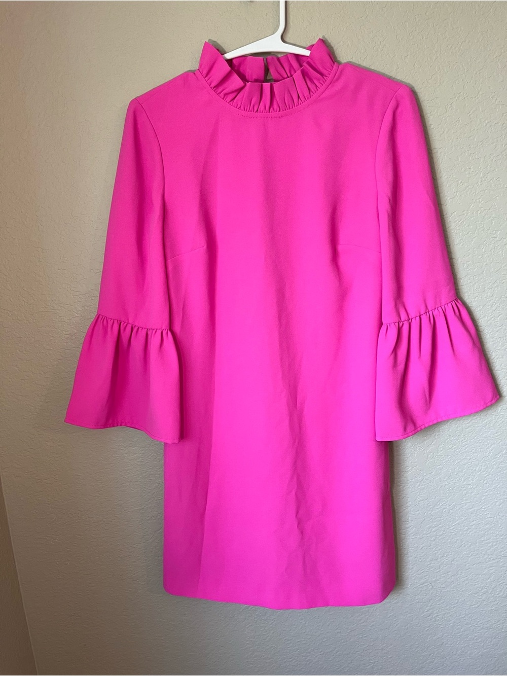 J.Crew 00 Ruffle Neck Shift Dress Hot Pink Bell Sleeve Barbiecore Party Cocktail
